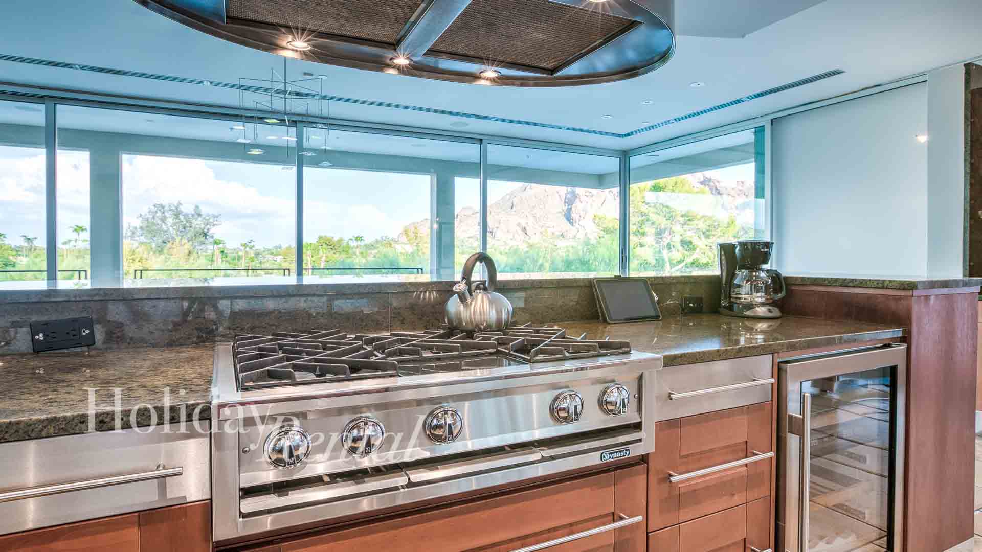 luxury vacation rental kitchen with mountain views