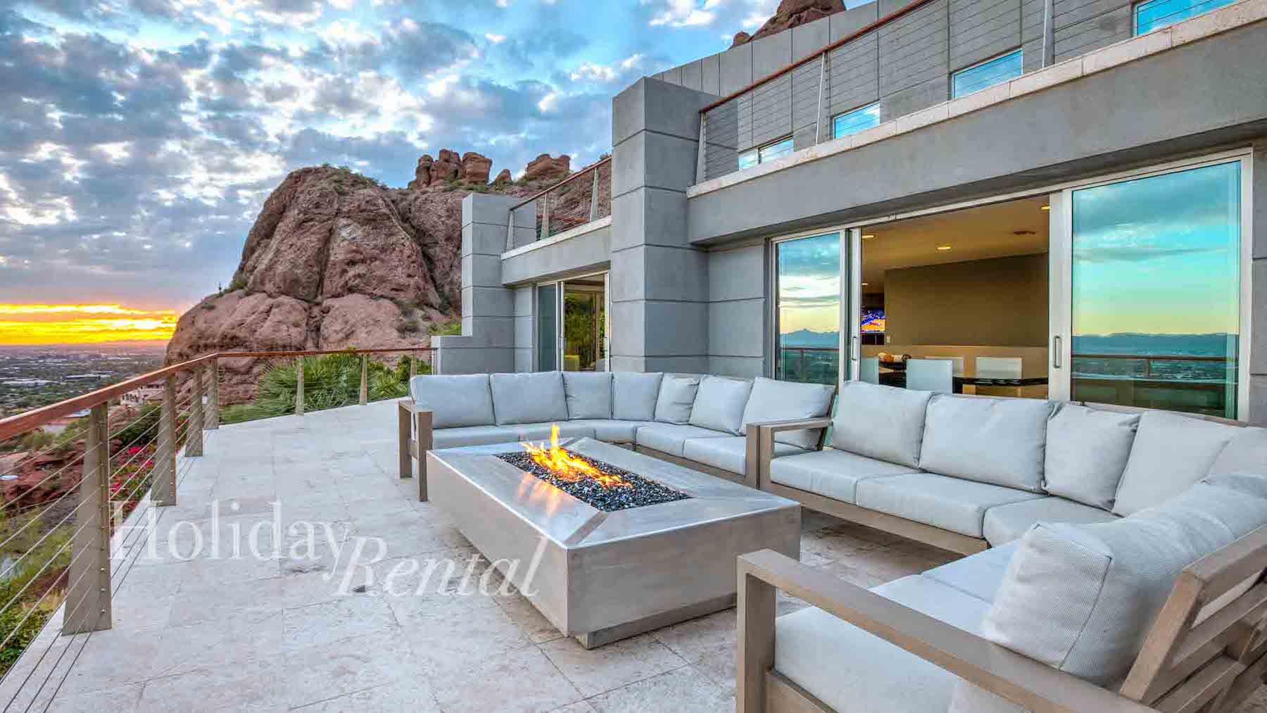 vacation rental firepit with mountain views