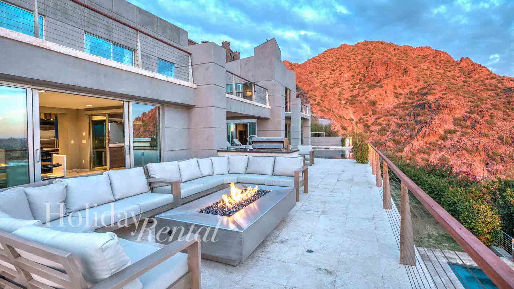 luxury vacation rental firepit with mountain views