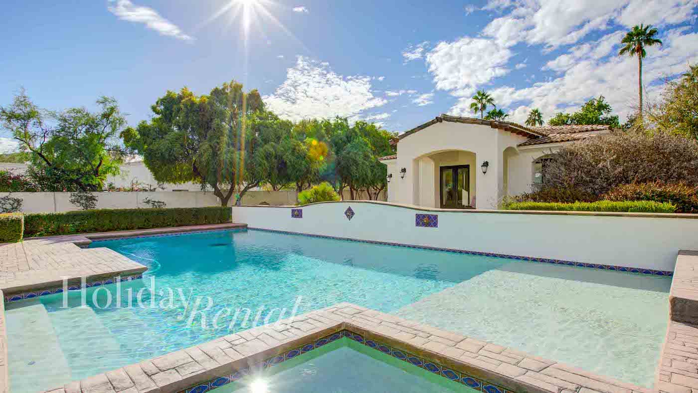 luxury vacation rental pool and casita in backyard