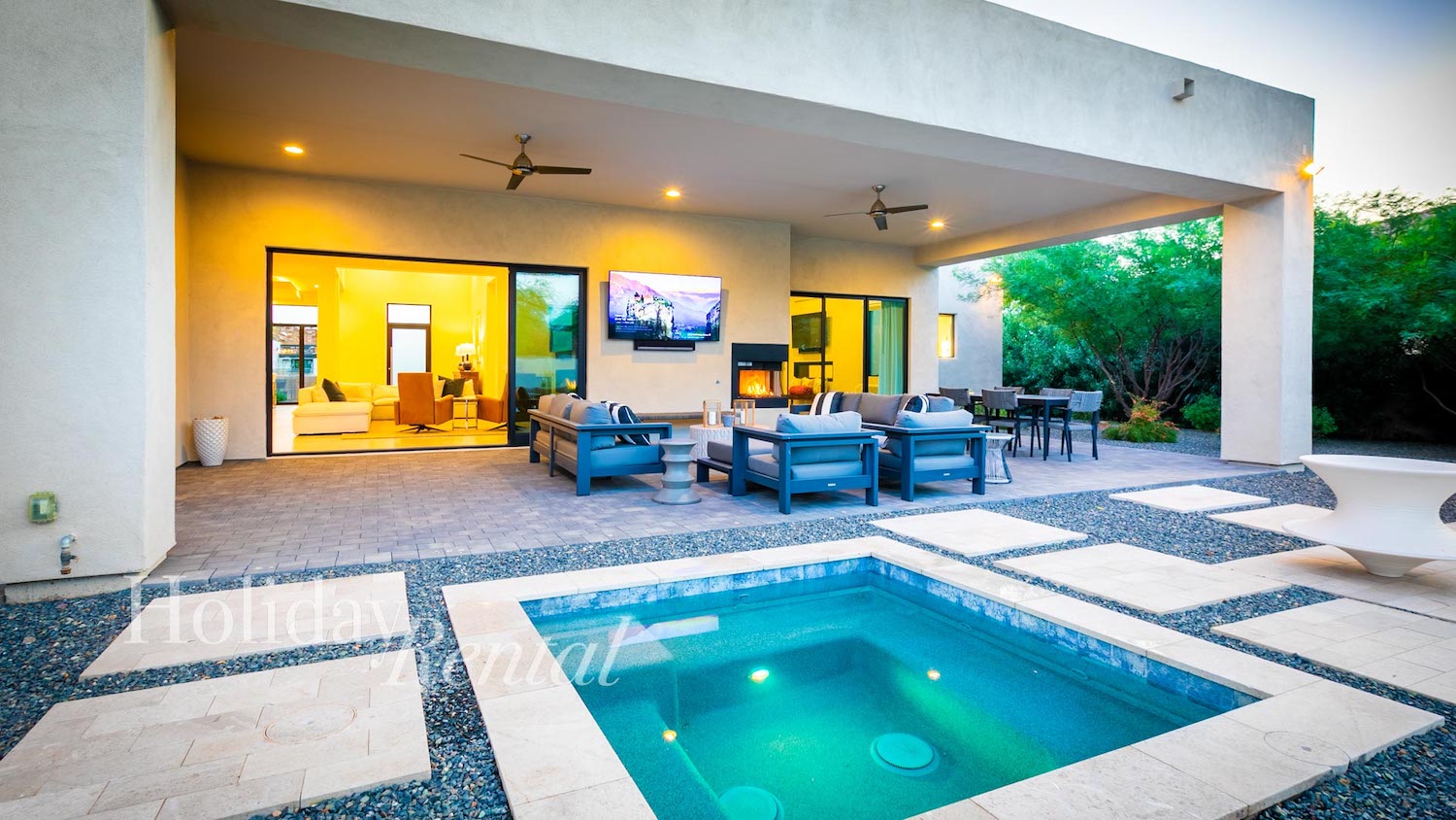 vacation home spa and patio with tv