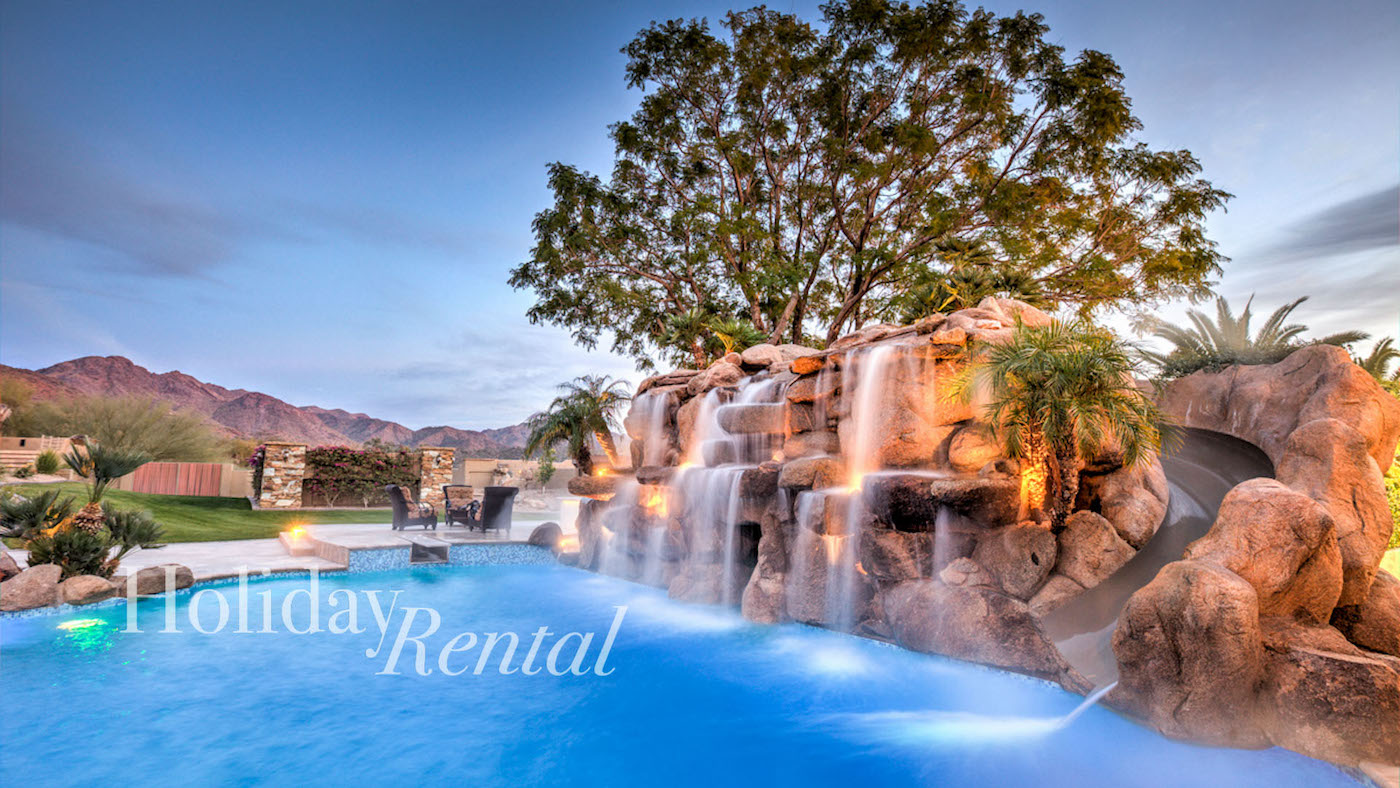luxury vacation rental pool with waterfall